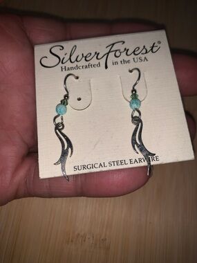 Silver Forest Turquoise Bead Dangle Earrings - Silver Tone